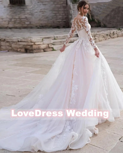 Luxury Pink Long Sleeves Wedding Dress