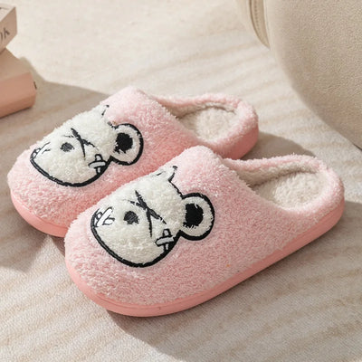 Cute Bear Pattern Home Slippers Soft Plush Cozy House Slippers