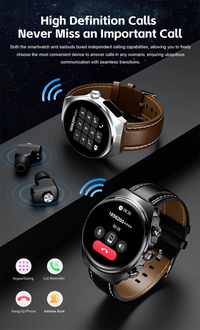 LIGE NFC TWS Earphone Smart Watch Bluetooth Call Waterproof Sports Fitness Men Smartwatch Plays Music Watches Heart Rate Monitor