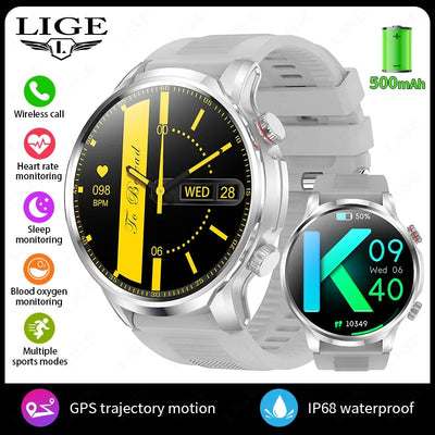 LIGE Motion Trajectory GPS Smart Watch For Men 500Ah Extra-Long Battery Waterproof Steel Rugged Smartwatch Bluetooth Call Watch