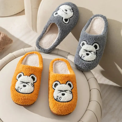 Cute Bear Pattern Home Slippers Soft Plush Cozy House Slippers