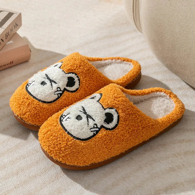 Cute Bear Pattern Home Slippers Soft Plush Cozy House Slippers