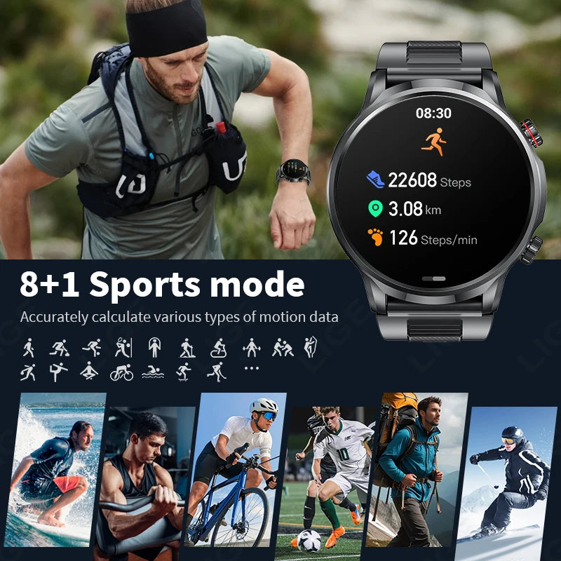 LIGE Motion Trajectory GPS Smart Watch For Men 500Ah Extra-Long Battery Waterproof Steel Rugged Smartwatch Bluetooth Call Watch