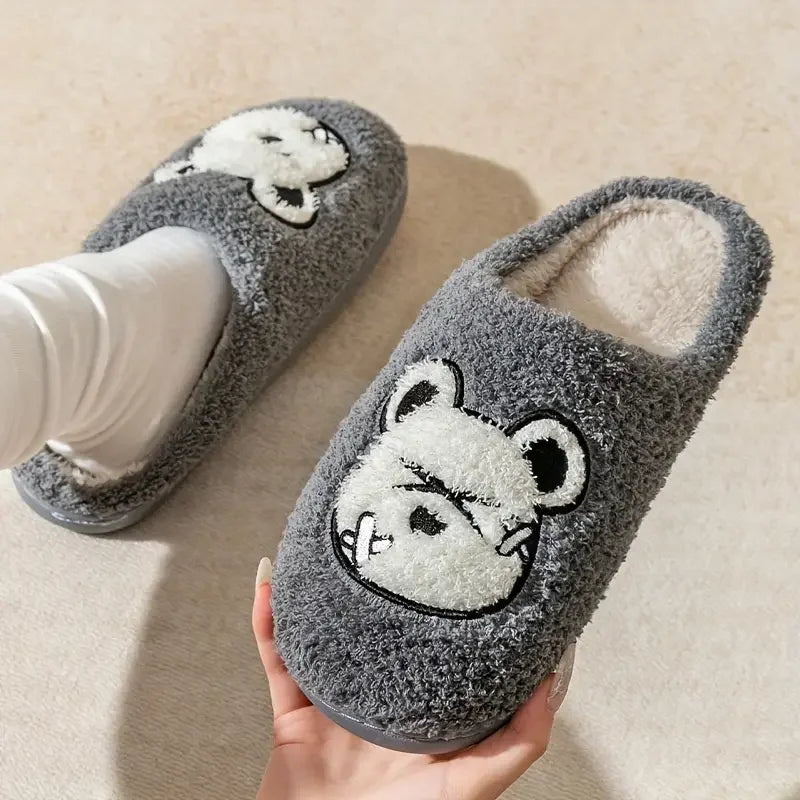 Cute Bear Pattern Home Slippers Soft Plush Cozy House Slippers