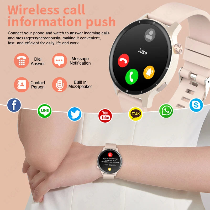 LIGE Fashion 3D Dynamic Dial Smart Watch Women Bluetooth Call Health Monitor 1.39''HD Screen Music Fitness Men Ladies Smartwatch