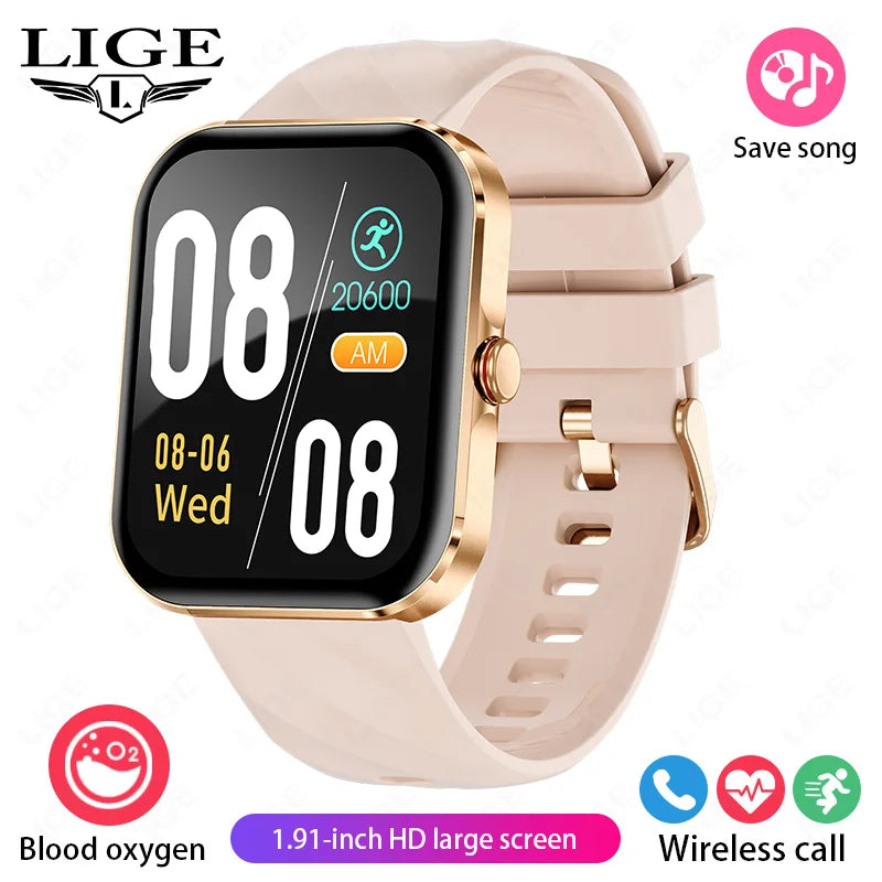 LIGE New 1.91-inch HD Screen Men Women Smart Watches Waterproof Bluetooth Call Sports Smartwatch Health Monitor For Android IOS