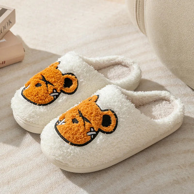 Cute Bear Pattern Home Slippers Soft Plush Cozy House Slippers