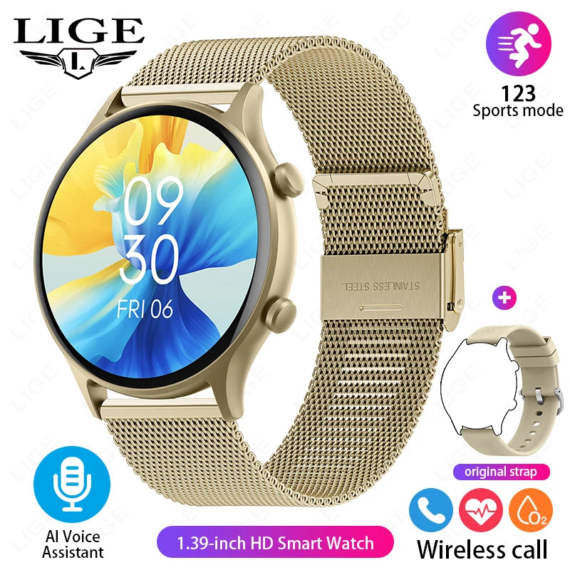 LIGE New Fashion Bluetooth Call Smart Watch Women Physiologic Function Sports Bracelet Waterproof Custom Dial Smartwatch Ladies