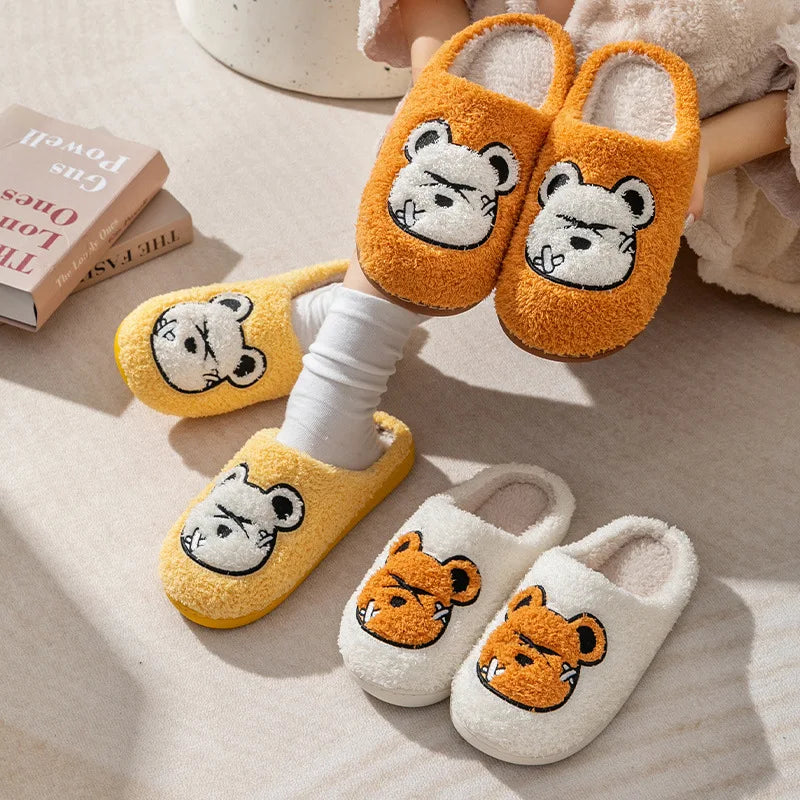 Cute Bear Pattern Home Slippers Soft Plush Cozy House Slippers