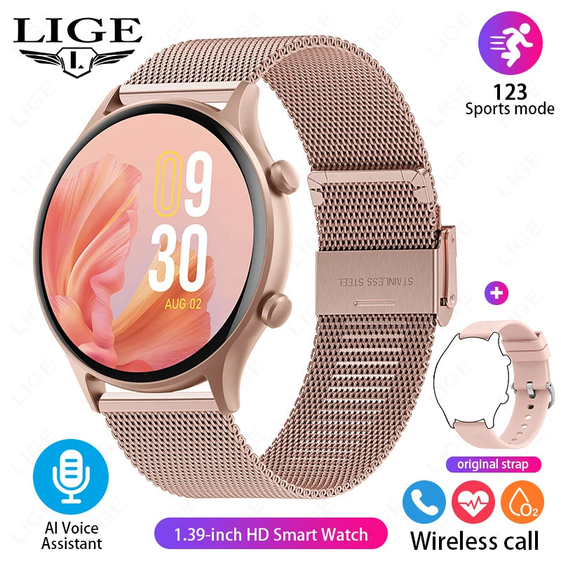 LIGE New Fashion Bluetooth Call Smart Watch Women Physiologic Function Sports Bracelet Waterproof Custom Dial Smartwatch Ladies