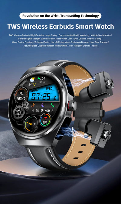 LIGE NFC TWS Earphone Smart Watch Bluetooth Call Waterproof Sports Fitness Men Smartwatch Plays Music Watches Heart Rate Monitor