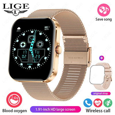 LIGE New 1.91-inch HD Screen Men Women Smart Watches Waterproof Bluetooth Call Sports Smartwatch Health Monitor For Android IOS